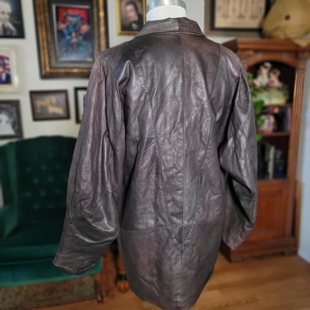 Luigui‎ M Genuine Leather Jacket RARE Vintage 90s Brown Collared Coat Women's